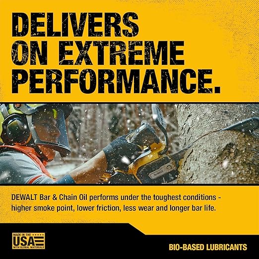 DEWALT – Biodegradable Bar & Chain Oil – Green, Eco-Friendly, Non-Toxic Professional Bar & Chainsaw Lubricant – Ultraclean All-Season Oil for Gas, Electric Saw, and Pole Saw, 32 oz