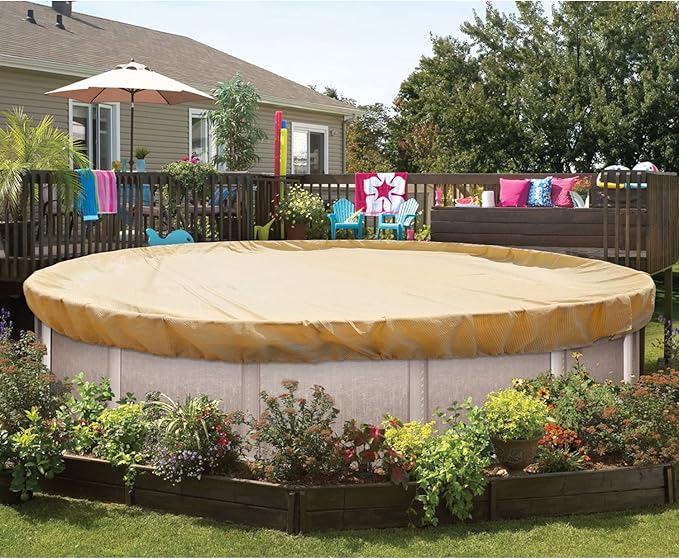 ECOOPTS 11 ft Round Pool Cover for Above Ground Pools, Swimming Pool Cover Protector Winter Safety Cover (Beige)