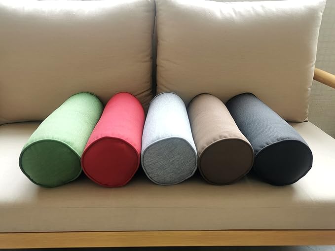 Indoor/Outdoor Bolster Pillows, 16x6 inches Solid Round Lumbar Cylinder Throw Pillows for Outdoor Furnitures, Set of 2, (Black)