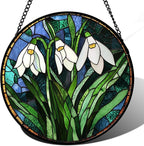 Stained Glass Window Hanging - Green Plants Birth Flowers Suncatcher for Doors Garden Patio Sun Catchers Decor Christmas Mother's Day Birthday Gifts for Women Men Mom Nana Friend 6.3 in