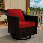 Vista Vibe Outdoor Patio Deep Seat Luxurious Chair - 360 Degree Swivel Glider Rocker Chair with Washable Cushions, Hand-Woven & All-Weather PE Rattan, Balcony, Yard (Brown/Red)
