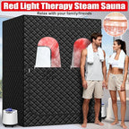 2 Person Infrared Sauna Box for Home, Portable Steam Sauna with 660nm Red Light Therapy Lamp, 5-Layer Waterproof, 2 Steamers, 2 Folding Chair