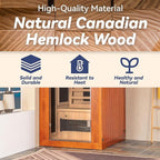 Woodbridge Infrared Home Sauna Room 1 Person Hemlock Wooden Indoor Sauna with 7 Carbon Heaters, Red Light Therapy, Bluetooth Speaker, Intelligent Control Panel, Tempered Glass & Top Vent