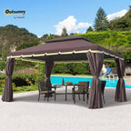 Outsunny 10' x 13' Patio Gazebo, Outdoor Gazebo Canopy Shelter with Netting and Curtains, Aluminum Frame for Garden, Lawn, Backyard and Deck, Coffee