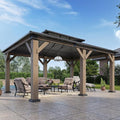 Aoxun 12' x 16' Outdoor Wood Gazebo, Hardtop Gazebo Permanent Wooden Pavilion with Galvanized Steel Double Roof, for Patio, Garden, Backyard, Cedar Wood