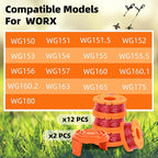 Trimmer Spool Line for Worx 14 Pack WA0010 Edger Spools Replacement for Worx Weed Eater String Suitable for Worx String Trimmers(12 Grass Trimmer Line, 2 Trimmer Cap)