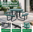 8-Person Outdoor Picnic Tables,46" Heavy-Duty Metal Round Picnic Table,Expanded Metal Commercial-Grade Table with 4 Benches & Umbrella Hole,Waterproof Coating Beach Table for Patio,Garden, Backyard