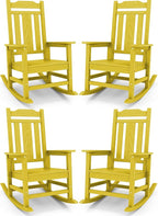 SERWALL Outdoor Rocking Chair Set of 4, Patio Rocking Chairs Set, HDPE Rocking Chair Outdoor for Adults, Heavy Duty Front Porch Rocker, Yellow