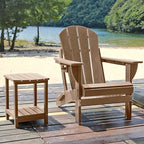 Folding Adirondack Chair, HDPE Outdoor Texture Lawn Chair with Reclining Back, Cup and Phone Holder - Comfortable Firepit Chair Weather Resistant for Patio or Backyard (Brown, Set of 1)