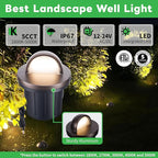 Well Lights Low Voltage, 5 Colors Selectable (Warm to Cool White) 12V In Ground LED Landscape Lights, IP67 Waterproof Outdoor, One Direction Aluminum ORB for Garden Tree 6W 420LM 12 Pack