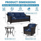 Vista Vibe 4 Pieces Outdoor Patio Conversation Furniture Set - 78" 3-Seat Sofa | 2 Swivel Glider Rocker Chairs | Wicker End Table, Rattan Loveseat, Upholstered Couch, Garden, Deck (Brown/Navy)
