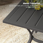 DIFY 5 Pieces Outdoor Patio Dining Set for 4, 37.8" Black Metal Square Dining Table and 4 Brown Textilene Patio Swivel Chairs, Outdoor Table and Chairs