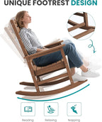 SERWALL Outdoor Rocking Chair, Oversized Rocking Chair with Footrest for Adults, HDPE All Weather Resistant Rocking Chairs for Patio, 350lbs Weight Capacity, Brown