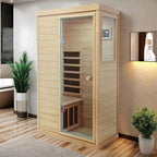 Infrared Sauna Single Hemlock Mini Far Infrared Sauna Box for Home on The Right with LCD Display, Bluetooth Audio, Natural