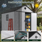 Seizeen 8x8 FT Outdoor Storage Shed, All-Weather Resin Plastic Shed with Floor, Window, Lockable Doors & Vents, Patio Garden Tool Shed for Storing Lawn Mower, Bike, Outdoor Furniture (Light Gray)