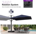 PURPLE LEAF 10 FT Square Patio Umbrella Large Outdoor Aluminum Offset Umbrella with 360-degree Rotation Cantilever Umbrella for Garden Deck Backyard Pool, Navy Blue