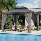10x 12 Ft Hardtop Gazebo, Outdoor Metal Canopy with Heavy Duty Aluminum Frame, Privacy Curtain and Netting Included, for Patio, Garden, Yard & Lawn