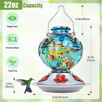 BOLITE Hummingbird Feeder, Hand Blown Glass Hummingbird Feeders for Outdoors Hanging, with Ant Moat and 5 Feeding Ports, 22 Ounces, Peony Flower Shape, Blue, Gifts for Women Men, Gifts for Mom Dad