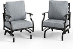 Patio Chairs Set of 2, High Back Outdoor Patio Metal Chairs with 5.75" Thick Cushions for Bistro Balcony Porch Deck and Yard, Grey