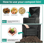 Compost Bin Outdoor 80 Gallon (300L) Large Compost Bin Composter with w/Top Flip Latch-on Lid BPA-Free Composter Barrel for Garden, Kitchen, and Yard Waste, Black, Easy Assembly