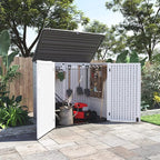 KINYING Larger Outdoor Storage Shed Weather Resistance, Horizontal Outdoor Storage Box Waterproof for Garden, Patios, Backyards, 48 Cu.ft Capacity for Garbage Cans, Lawn Mower, Garden Tools