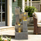 32.5" Modern Outdoor Water Fountain with LED Lights, 5-Tier Stacked Blocks Garden Fountain Cascading Waterfall Feature for Relaxing Garden, Patio, Backyard, Deck, Porch or Home Décor