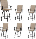 Sophia & William Patio Swivel Bar Stools Set of 6, Bar Height Patio Chair, High Top Patio Chairs, Supports 300 lbs (Brown Fabric)