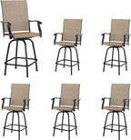 Sophia & William Patio Swivel Bar Stools Set of 6, Bar Height Patio Chair, High Top Patio Chairs, Supports 300 lbs (Brown Fabric)