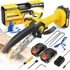 Chainsaw 6 Inch Mini Electric Chainsaw Cordless with 2 Pack Rechargeable Batteries, Battery Powered Handheld Saw for Trees Trimming Wood Cutting, Perfect Gardening Tools for Men Dad Husband