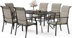 7 Piece Patio Dining Sets for 6, Metal Outdoor Table and Chairs Set with 1 Patio Dining Table(1.57-1.9" Hole) and 6 Textilene Patio Dining Chairs, Outdoor Dining Set for Deck Backyard