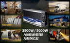 3500W Power Inverter 60V DC to 110V AC Converter with LED Display Dual AC Outlets Dual Fans Radiating for RV, Camp, Boat and Home Emergency Portable Pure Sine Wave Inverter (Smart Screen, 3500W 60V)