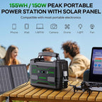 MARBERO Solar Generator 155Wh with 30W Solar Panel Portable Power Station with 2x 100W AC Outlets(Peak 150W), QC3.0 USB UL Certified for Home Blackout, Camping, RV Travel, Ultra-Light & Silent Fan
