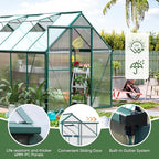 CDCASA 10x6 FT Outdoor Greenhouse, Aluminum Heavy Duty Polycarbonate Greenhouses w/Vent Window, Swing Door, Walk-in Green House for Outside, Backyard
