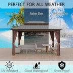 12'x16' Hardtop Gazebo, Outdoor Aluminum Frame Galvanized Steel Double Roof Pavilion with Netting and Shaded Curtains, Permanent Metal Pergolas for Patio, Backyard, Deck and Lawns.