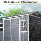 Outdoor Storage Shed with Two-Window and Double-Door, Resin Storage Shed with Lockable Door, Plastic Shed with Floor for Gargen, Patio, Yard, Lawn (Black, 8 x 6 FT)