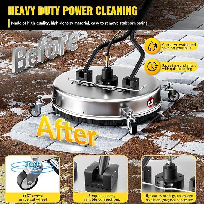 Doniks 24 Inch Pressure Washer Surface Cleaner with 4 Wheels,Dual Handle,Stainless Steel Housing,4500 PSI Power Washer Accessory for Concrete, Patio, Sidewalk, Deck, Driveways and Daily Washing