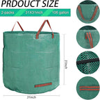 2 PCS 106 Gallon Reusable Lawn and Leaf Bags with 4 Handles, Lawn Pool Garden Heavy Duty Yard Waste Bags for Leaves, Trash, Yard Waste (Green)