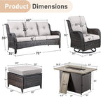Wicker Outdoor Conversation Se with 50,000 BTU Gas Propane Fire Pit Tablet-6 Pieces Outdoor Wicker High Back Couch Patio Furniture for Deck Poolside Backyard