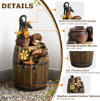 Water Fountain Outdoor Rustic Barrel,4 Tiered Wood Barrel Cascading Water Fall Fountains Outside Feature with LED Lights for Garden, Patio, Porch, Backyard Decor 14.6" L x 14.6" W x 29" H