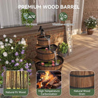 Aoxun 3-Tier Outdoor Water Fountain, Wood Barrel Cascading with Electric Decorative Hand Pump, Rustic Waterfall Fountain for Garden, Backyard, Patio, Porch, Yard