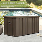 Metal Storage Box for Outdoor Dark Brown Lockable Water-Resistant Deck Box for Patio Garden Tools Organization Rust-Resistant Heavy-Duty Outside Storage Box (120 Gallon)