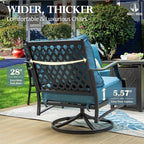 HERA'S HOUSE 6 Piece Patio Furniture Set, 2 x Swivel Chair, 2 x Fixed Chair, 1 x 3-Seat Sofa with Marbling Coffee Table, 7 Seats Outdoor Conversation Set for Lawn Garden Backyard, Pacific Blue