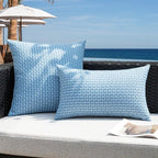 Kevin Textile Outdoor Waterproof Throw Pillow Covers Pack of 2 Farmhouse Decorative Cushion Covers for Garden Patio Tent Balcony Bench Couch Sofa 20x20 Inch, Light Blue