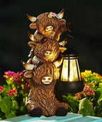 Solar Highland Cow Outdoor Decor:Garden Statue Outside Lantern Ornaments for Yard Lawn Patio Porch- Unique Gifts for Mom Women Grandma(Brown)