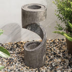 Glitzhome Tiered Outdoor Water Fountain with LED Light, Curved Outdoor Fountain Waterfall with Stone Planter, Freestanding Spiral Outdoor Garden Water Fountains, 31.3”H
