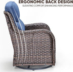Swivel Patio Chairs sofa Set of 5 with 6" Thick Cushion - Wicker Outdoor Swivel Rocker Patio Chair ,Sofa/Glass coffee table, High Back Comfortable Outdoor Glider Chairs - Brown Wicker | Blue Cushions