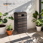 VINGLI 33 Gallon Outdoor Trash Can with Convenient Lid, Rattan Garbage Container with Side Hook, Weatherproof Patio Trash Can for Graden, Yard, Patio, Brown