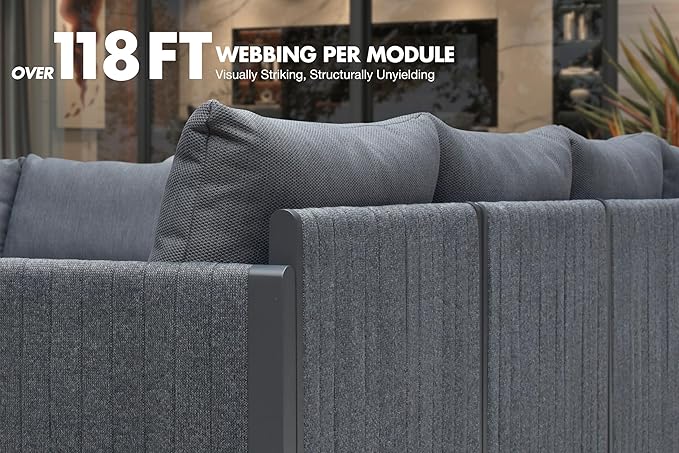 PURPLE LEAF Patio Furniture Set 10 Pieces Patio Seating with Ottoman Sofas Aluminum Furniture Outdoor Couch Sectional Set with Cushions and Aluminum Table Patio Conversation Sets Gray