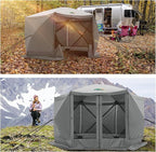 COBIZI 12x12ft Pop up Gazebo on Clearance Screen Canopy Tent for Camping, Camping Outdoor Screened Gazebo with Sidewalls, Portable Hub with Carrying Bag and Ground Stakes, Grey(Upgraded 2.0)