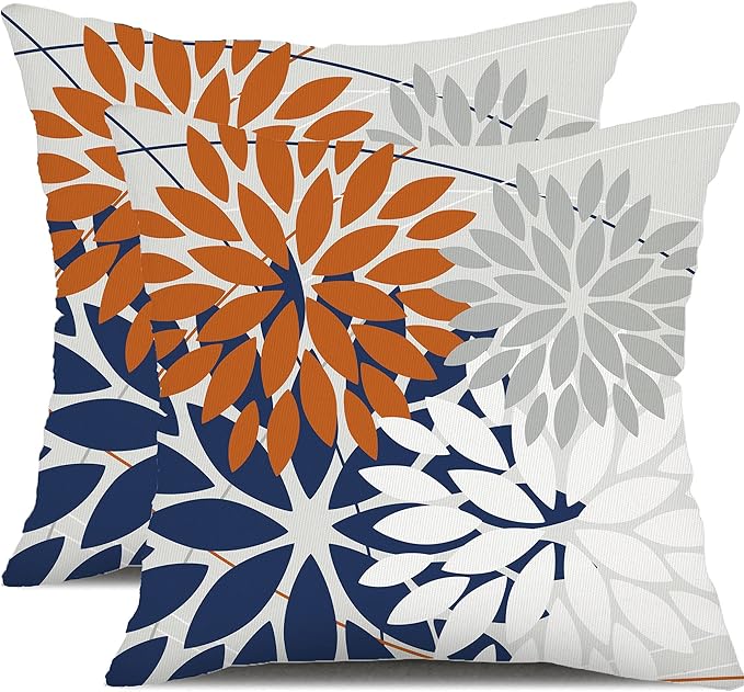 DFXSZ Outdoor Throw Pillow Covers 20x20 Inch Set of 2 Waterproof Spring Summer Geometric Elegant Orange Blue Outdoor Pillow Covers for Patio Funiture Garden Couch 158V20
